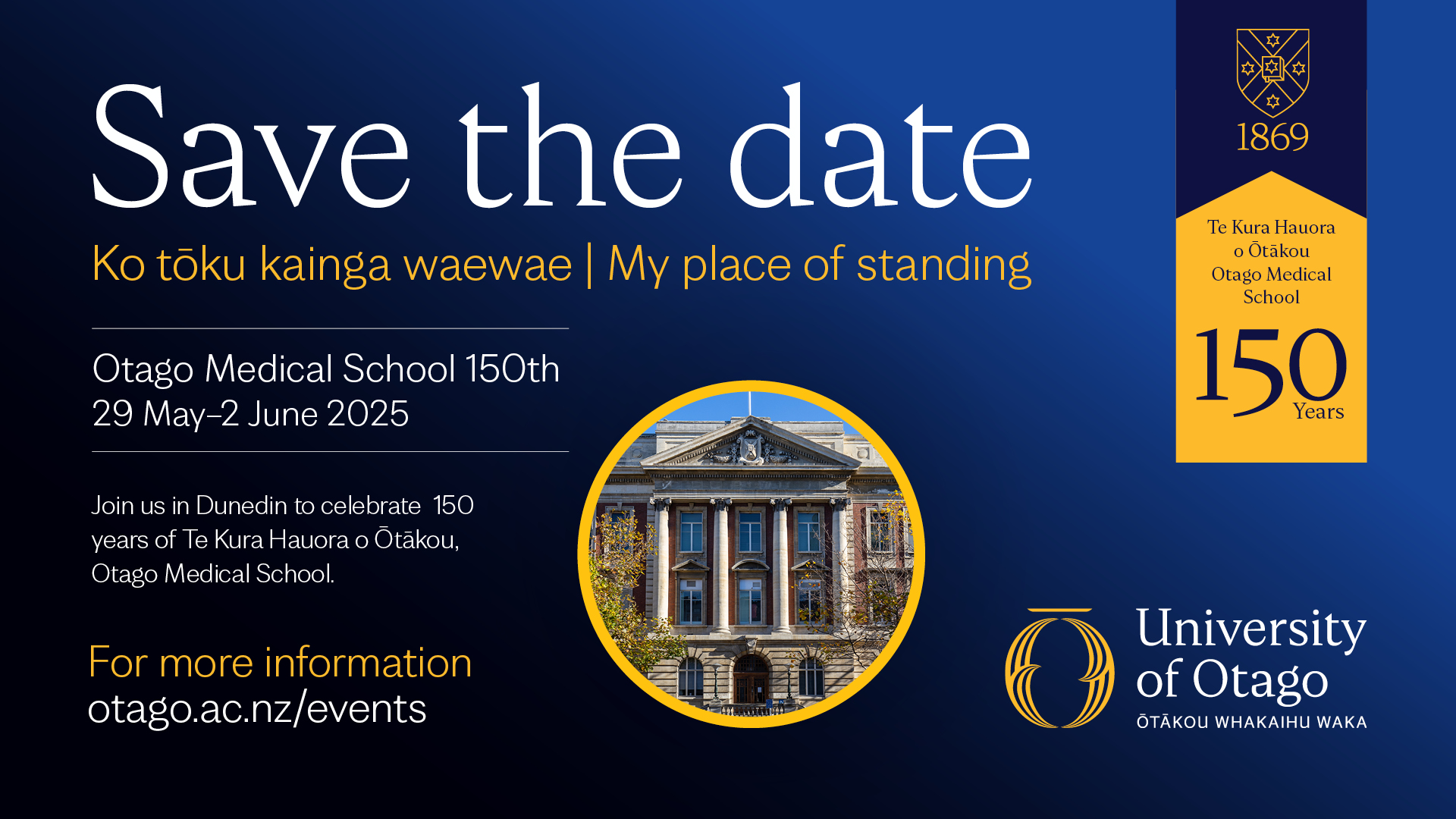 Otago medical school save the date banner