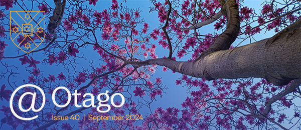 @otago email banner with houses and blossom tree in background
